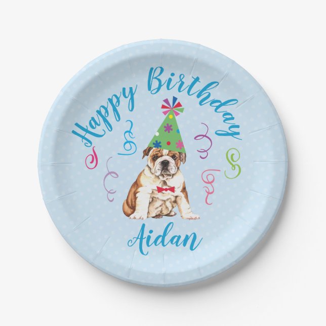 Birthday Party Bulldog Paper Plates (Front)