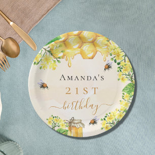 Birthday party bumble bees honey yellow florals paper plate