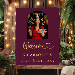Birthday party burgundy arch photo welcome poster