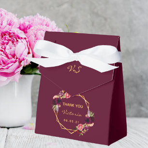 Birthday party burgundy gold geometric floral favour box