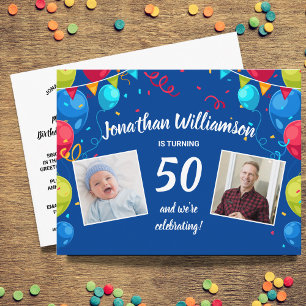 Birthday Party By Mail, 2 Photo, Any Age, Balloons Postcard