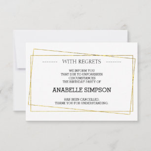 Birthday Party Cancellation Announcement Cards