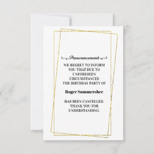 Birthday Party Cancellation Announcement Cards