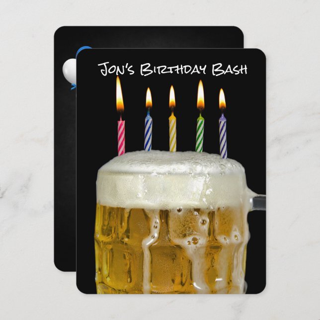 Birthday party candle in beer invitation (Front/Back)