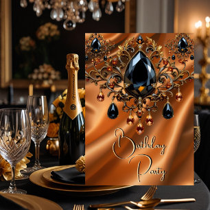Birthday Party Caramel Gold Silk Black Jewel Invitation