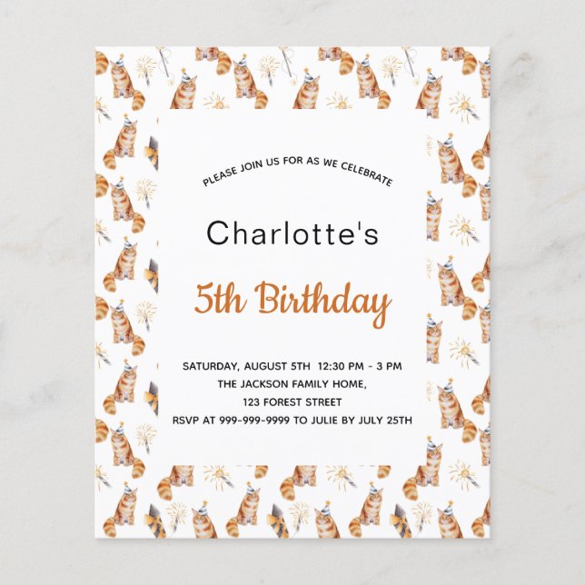 Birthday party cats white golden girl budget flyer (Front)
