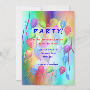 Birthday Party Celebration Balloons Invitation