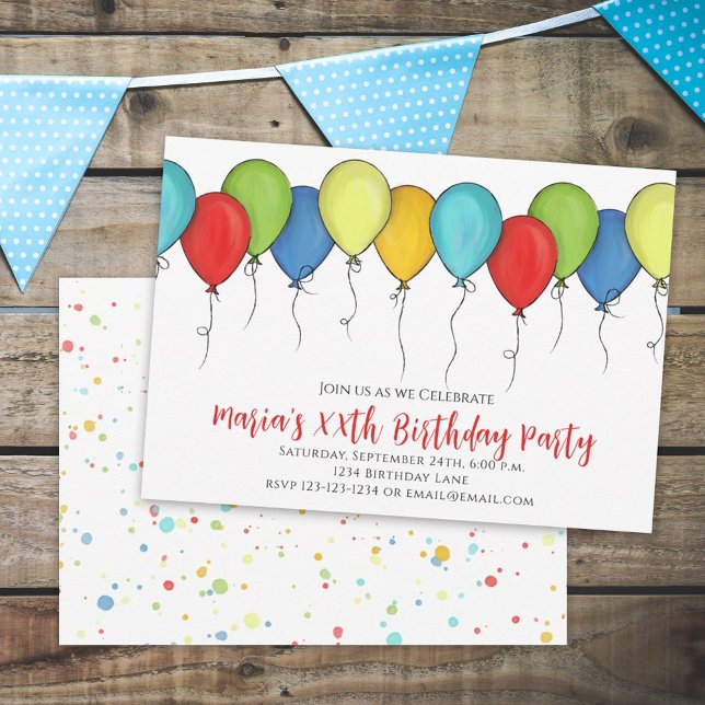 Birthday Party Celebration Cute Balloons Confetti  Invitation (Creator Uploaded)
