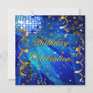 Birthday Party Celebration Retro Blue Disco Ball Invitation