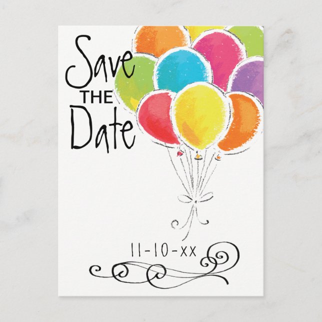 Birthday Party Colourful Balloons Save the Date Announcement Postcard (Front)