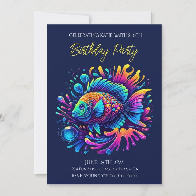 Birthday Party- Colourful Fish  Invitation (Front)