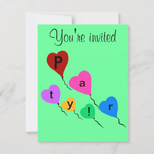 Birthday Party Colourful Heart Balloons Invitation