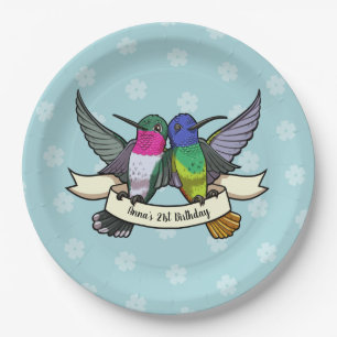 Birthday Party Colourful Hummingbirds Cartoon Paper Plate