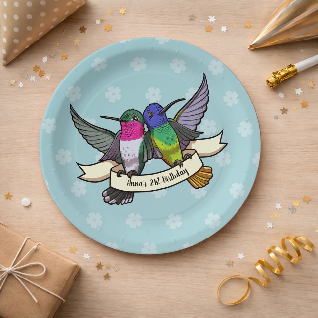 Birthday Party Colourful Hummingbirds Cartoon Paper Plate (Creator Uploaded)