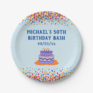 Birthday Party Cool Blue Colourful Cake Paper Plate