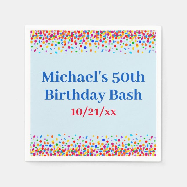 Birthday Party Cool Blue Fun Colourful Confetti Napkin (Front)