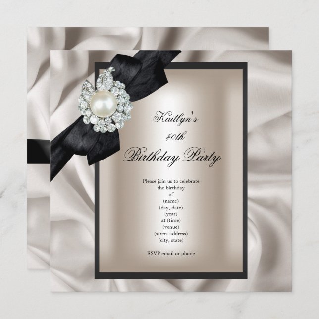 Birthday Party Cream Black Pearl Invitation (Front/Back)