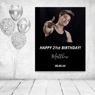 Birthday party custom photo black white modern guy poster