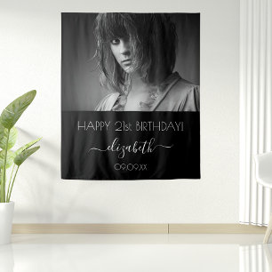 Birthday party custom photo black white modern tapestry
