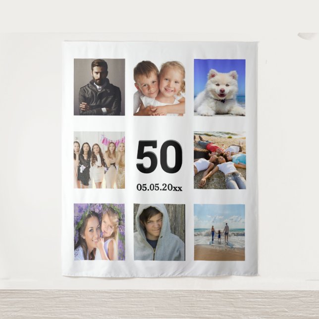 Birthday party custom photo collage white guy tapestry (Front)