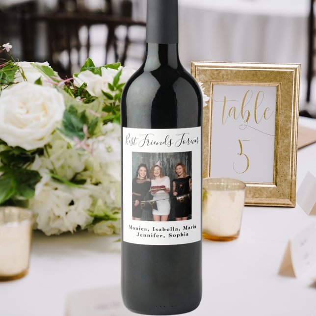 Birthday party custom photo friends forever white wine label (Creator Uploaded)