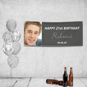 Birthday party custom photo gray white guy modern banner