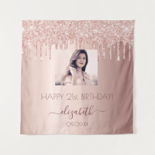 Birthday party custom photo rose gold glitter pink tapestry