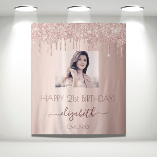 Birthday party custom photo rose gold glitter pink tapestry