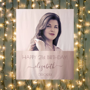 Birthday party custom photo rose gold pink tapestry