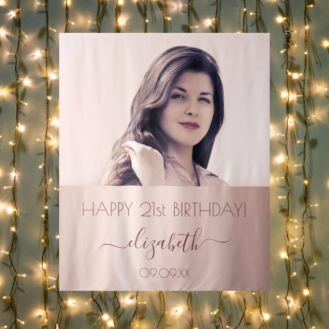 Birthday party custom photo rose gold pink tapestry (Creator Uploaded)