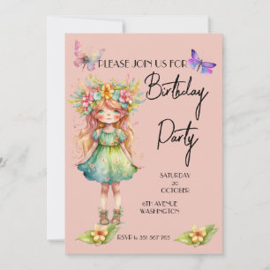 Birthday party cute fairy invitation
