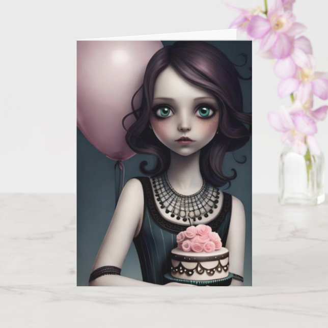 birthday party, cute pretty girl with balloons  card (Orchid)