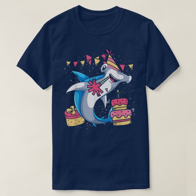 Birthday Party Cute Shark Ocean Animal Lover Hamme T-Shirt (Design Front)