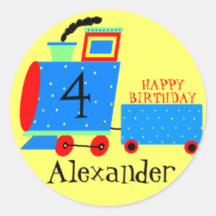 Birthday Party Cute Train With Childs Age Classic Round Sticker