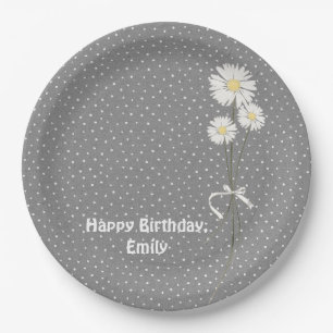 Birthday party daisy bouquet and dots paper plate