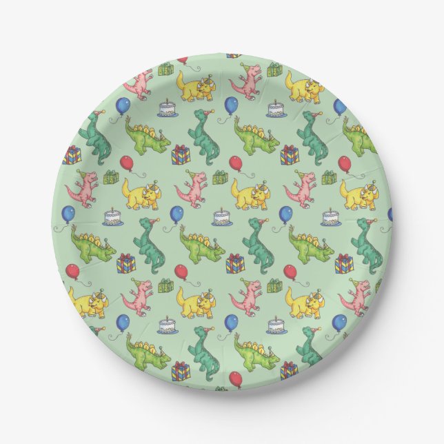 Birthday Party Dinos Paper Plate (Front)