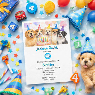Birthday Party Dogs Watercolor Boys  Invitation
