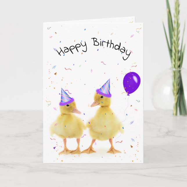 Birthday Party Ducks in Confetti. Card (Front)