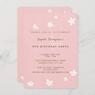 Birthday Party Dusty Rose Cute Daisies Simple Girl Invitation
