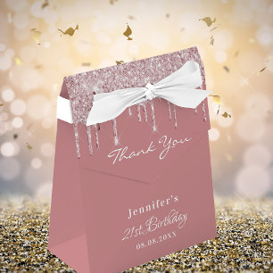 Birthday Party dusty rose pink glitter thank you Favour Box