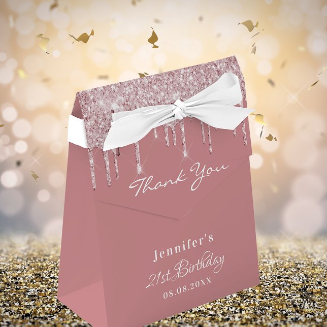Birthday Party dusty rose pink glitter thank you Favour Box (Creator Uploaded)