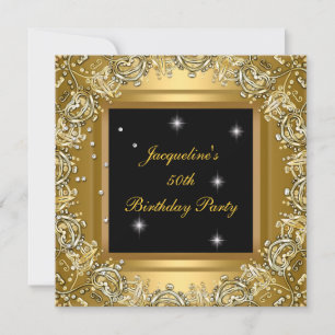 Birthday Party Elegant Gold Black Gold Frame Image Invitation