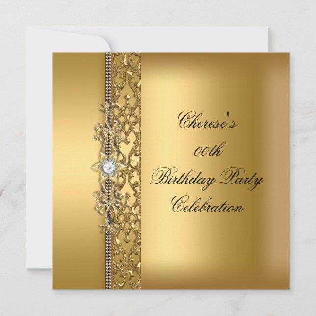 Birthday Party Elegant Gold Diamond Invitation (Front)