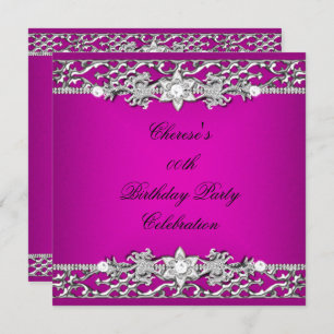 Birthday Party Elegant Hot Pink Silver Diamond Invitation