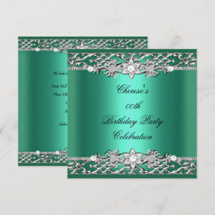 Birthday Party Elegant Jade Green Silver Diamond Invitation