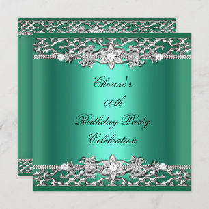 Birthday Party Elegant Jade Green Silver Diamond Invitation