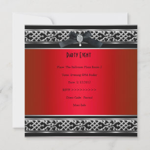 Birthday Party Elegant Red Black Diamond Jewel Invitation