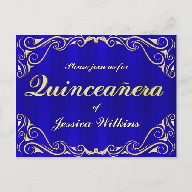 Birthday Party Elegant Regal Golden Quinceanera Announcement Postcard (Front)