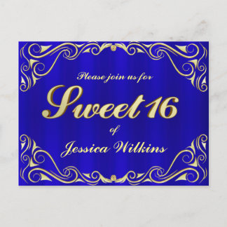 Birthday Party Elegant Regal Golden Sweet 16 Announcement Postcard