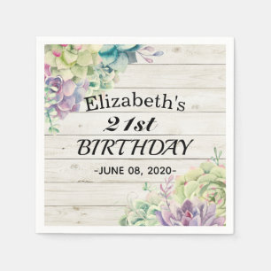 Birthday Party Elegant Succulent Plant Rustic Wood Napkin